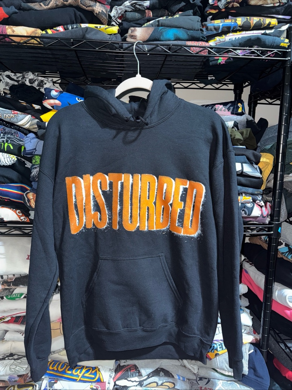 Y2K Disturbed Rock Band Black Hoodie Size Medium